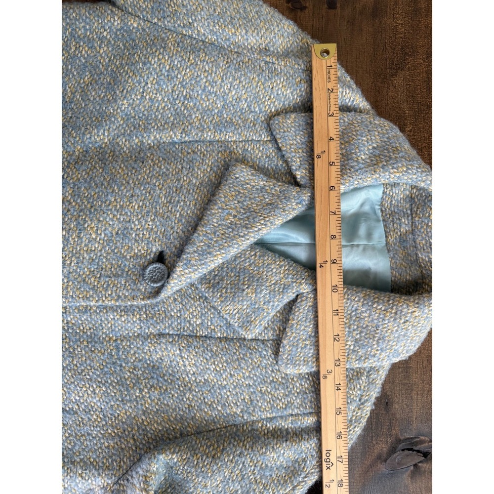 Vintage 50s 60s Glenbrooke Wool Tweed Blue Yellow ILGWU Union Swing Car Coat - Picture 12 of 15